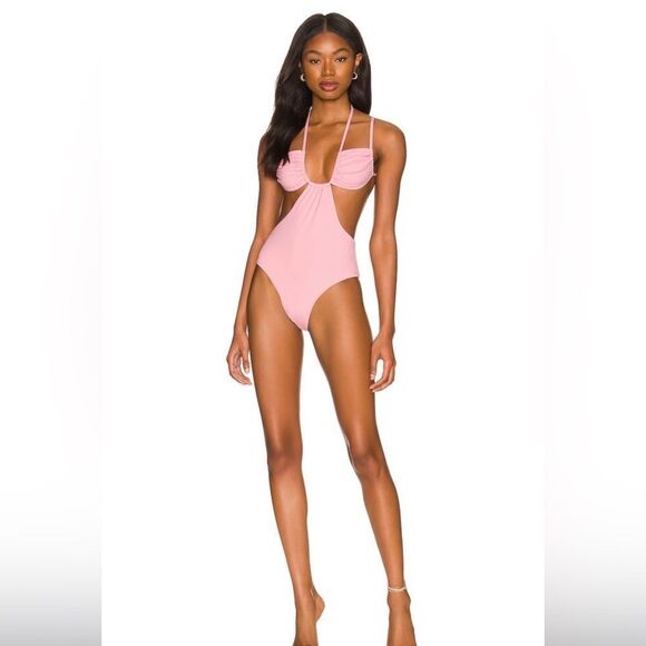 42 NWT 195.00 RevolveWeWoreWhat Ruched Cup Tie One Piece Baby Pink XL - Picture 1 of 8
